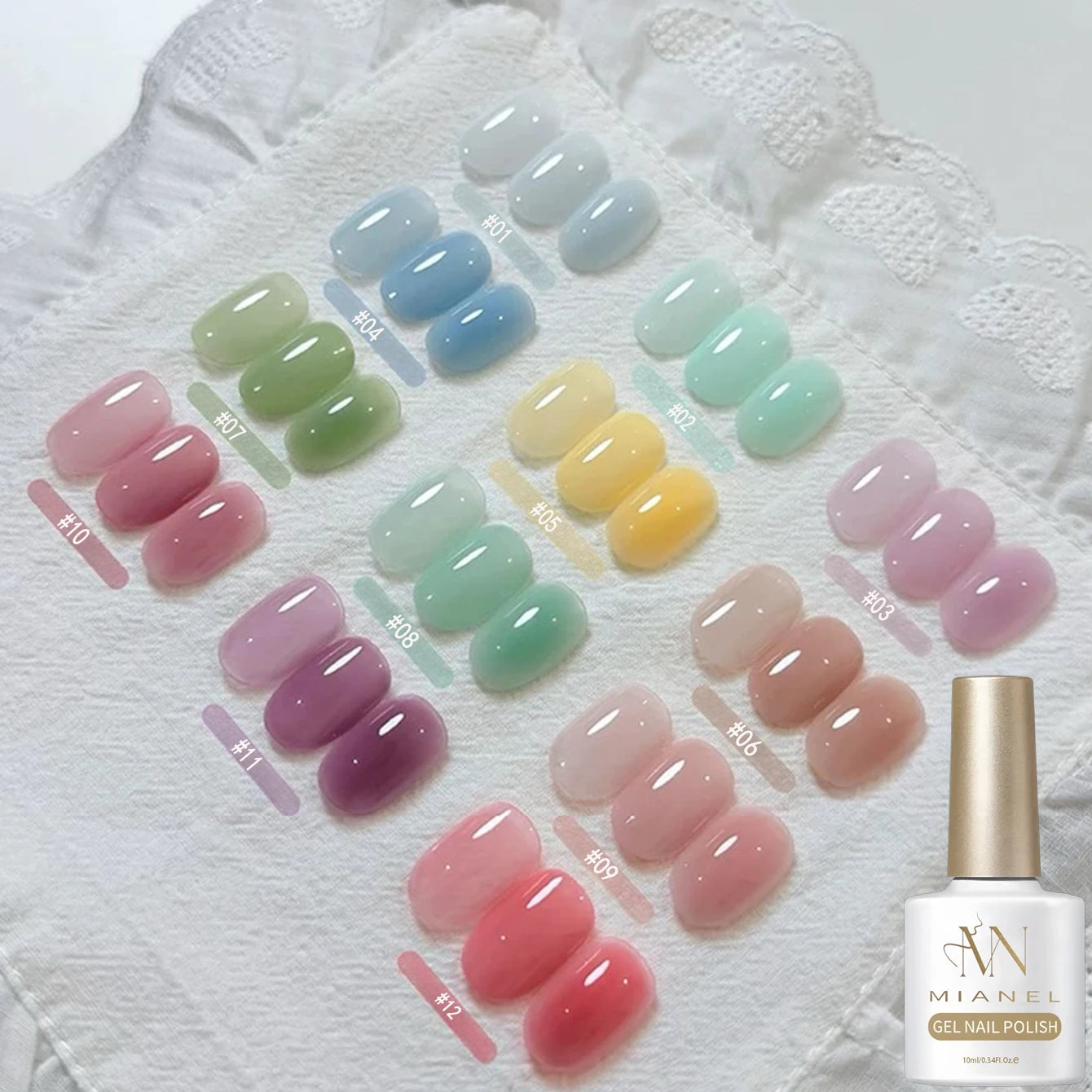 MAINEL 1-12pcs 10ML Energy Candy Whitening Jelly Gel Nail Polish Summer Nails Ice-Transparent Nude Gel Polish
