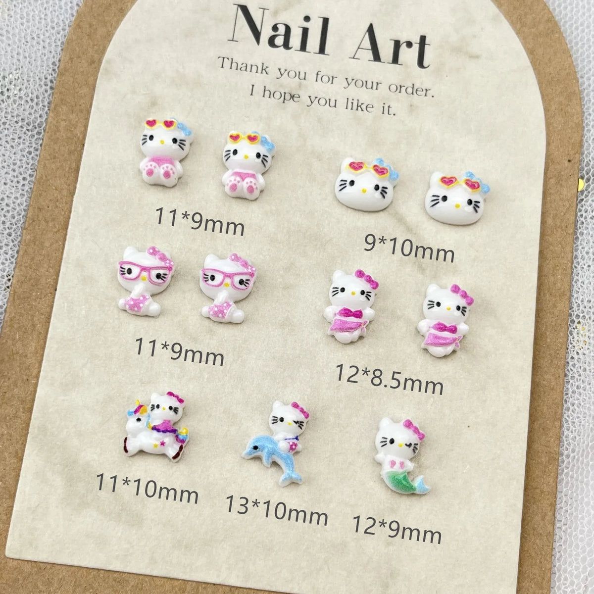 iigen Beach KT Kitty Nail Charms – Cute 3D White Cat Press-On Nail Art, 50pcs