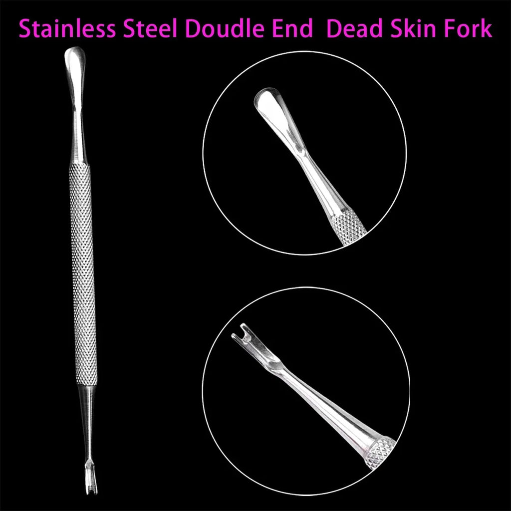 Double-Ended Stainless Steel Cuticle Pusher & Dead Skin Scraper