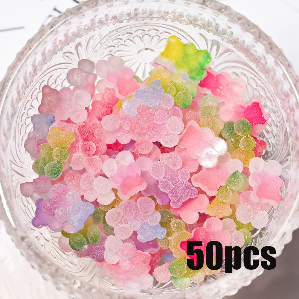 Gradient Gummy Bear Nail Charms – Y2K Kawaii Resin Candy Design, 50 Pieces