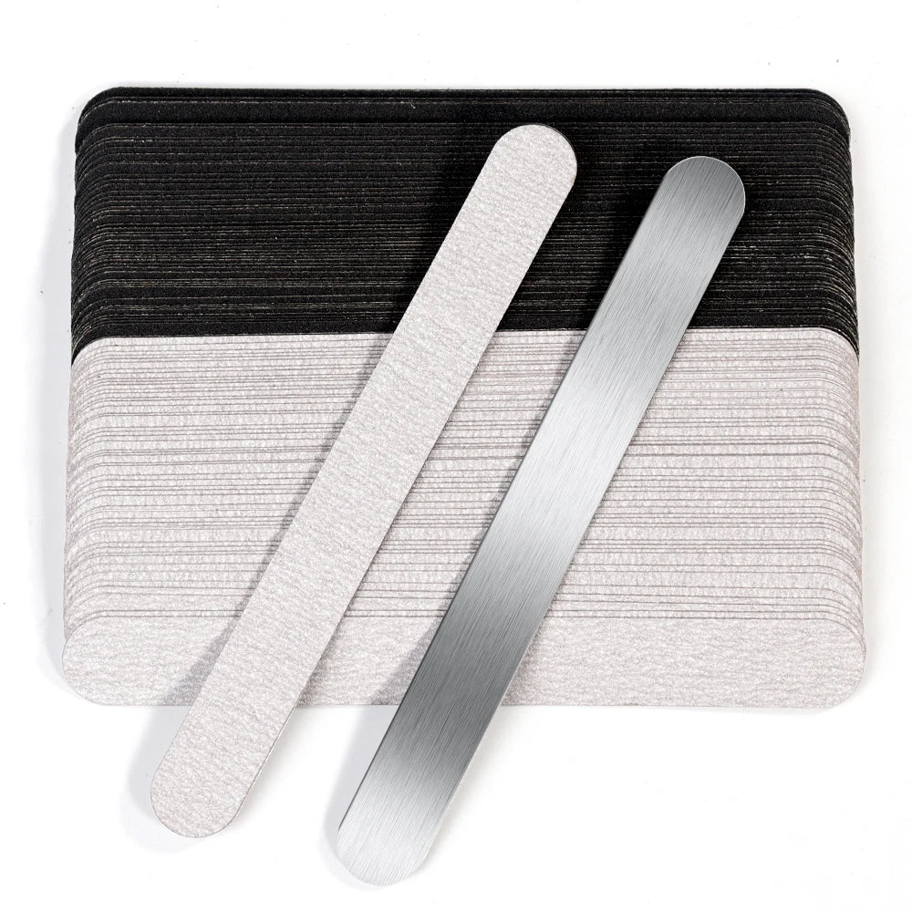 10Pcs Straight Sticks Replacement Nail Art Files 100/180/240 SandPaper With Metal Handle Grinding Tools Polishing Manicure Files
