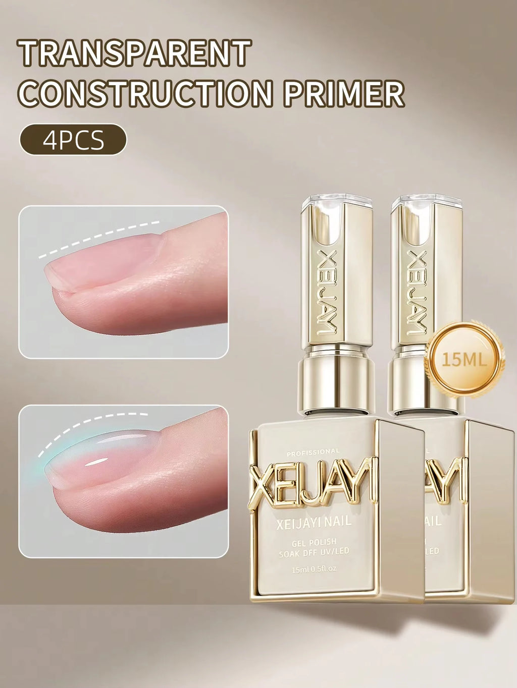 Transparent Construction Primer Gel – Nail Strengthener Base Coat, 2/4pc