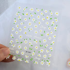 5D White Daisy Nail Art Stickers – Embossed Floret & Leaf Decals