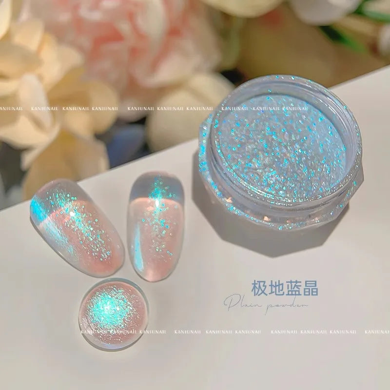 1Jar 0.2g Aurora Pearl Mirror Effect Nail Powders Aurora Chrome Mermaid Nails Art Powder Rainbow AB Glitter Rubbing Dust Pigment
