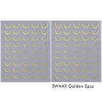Gold & Silver French Curve Stripe Nail Stickers – Simple Swirl Line Tape