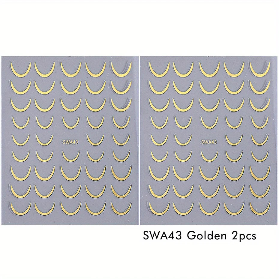 Gold & Silver French Curve Stripe Nail Stickers – Simple Swirl Line Tape