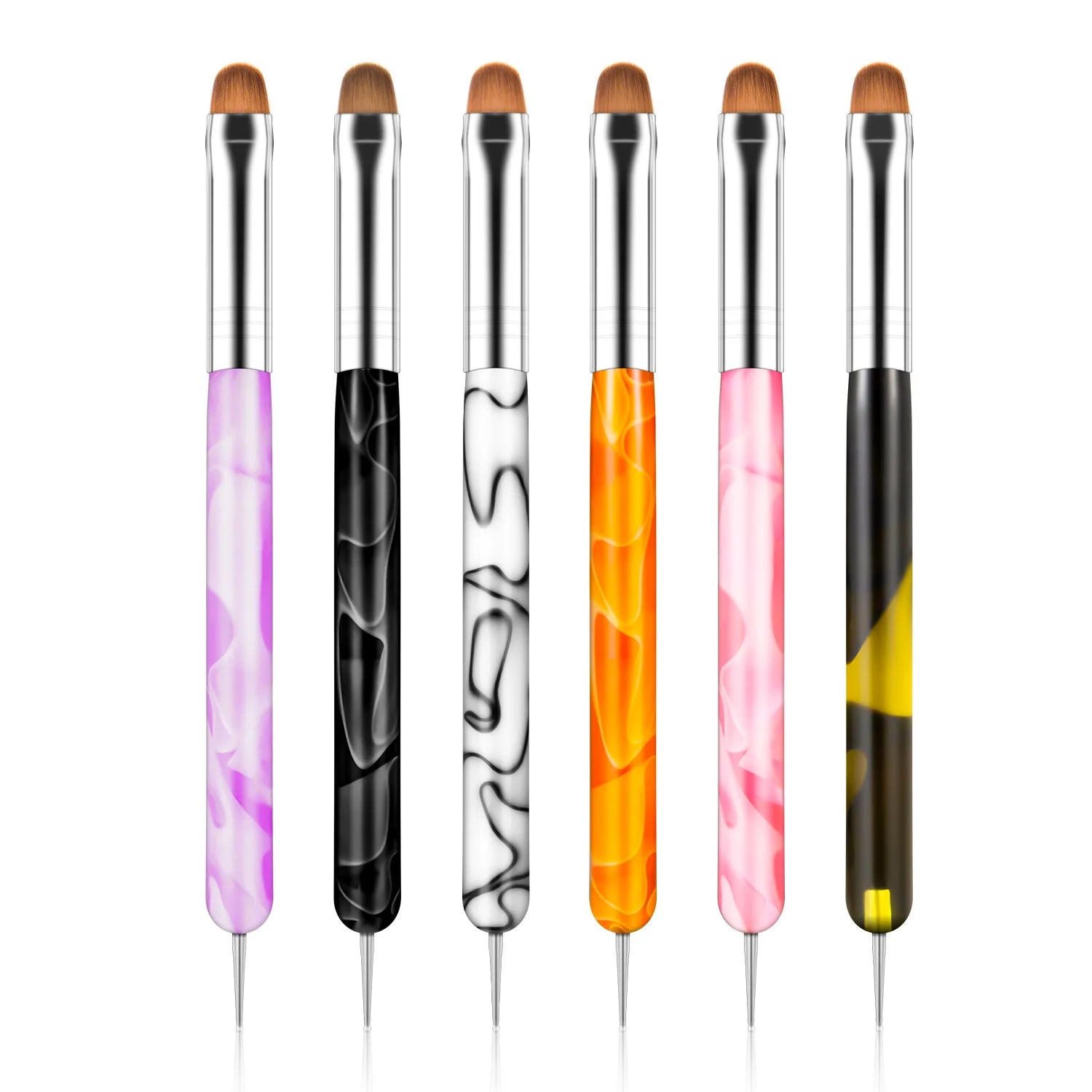 Dual-End French Nail Art Brush Set with Dotting Tools – Acrylic Handle, 1/4/6 Pieces