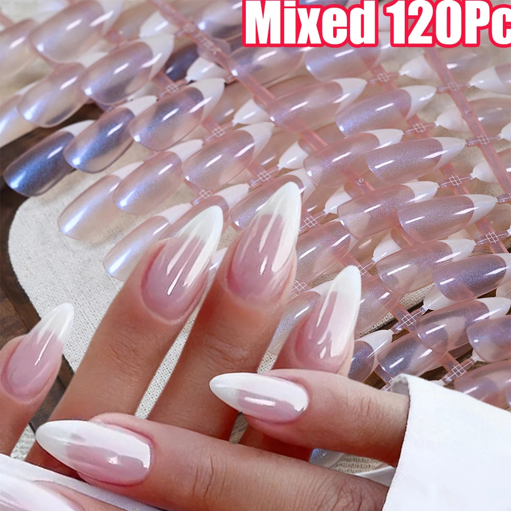 Pearlescent Short Square Press-On Toenail Tips – Full Cover Soft Gel, 120 Pieces