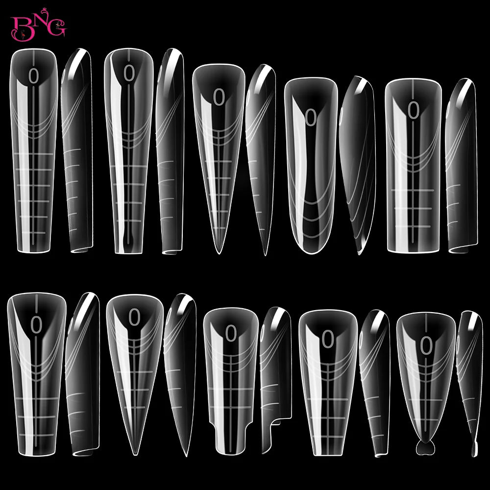 Clear Dual Nail Forms – Reusable Poly Gel Extension Molds, 12 Types