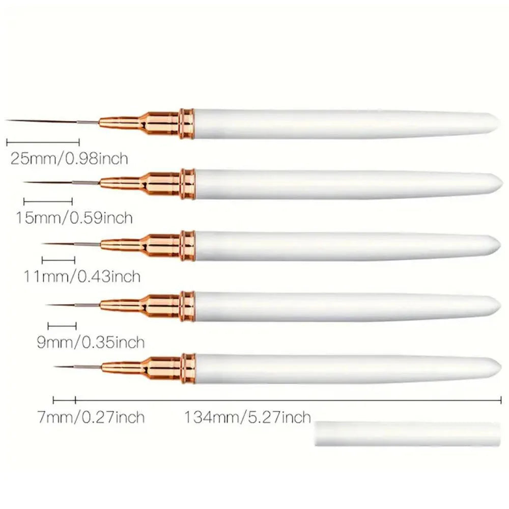 Premium Nail Art Liner Brush Set – 5 Ultra-Fine Detailing Pens, 6-26mm