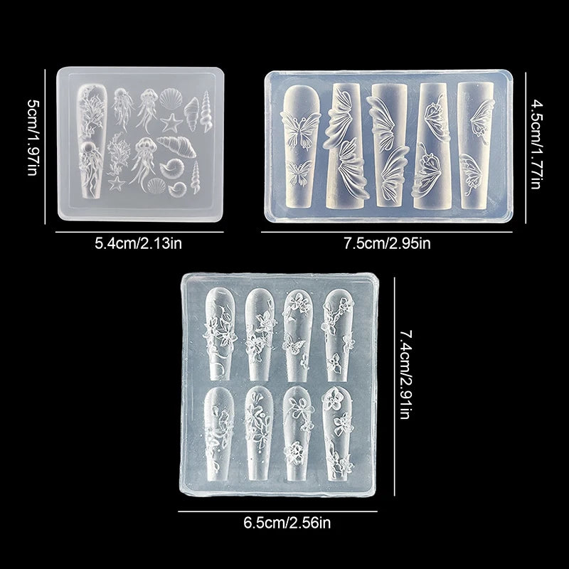 3D Mini Silicone Nail Mold – Butterfly, Flower & Shell Stamping Plate
