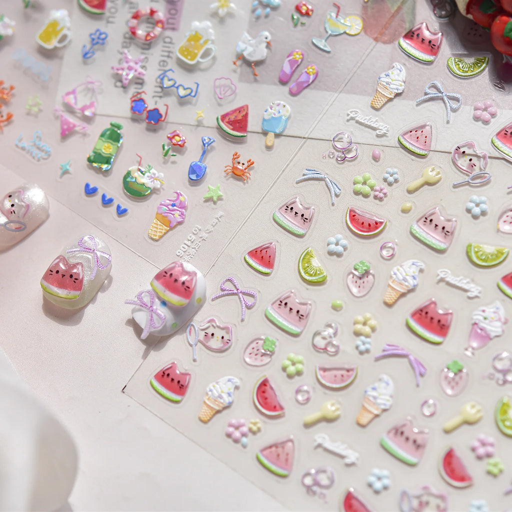 Summer Jelly Nail Stickers – Watermelon, Ice Cream & Strawberry Decals