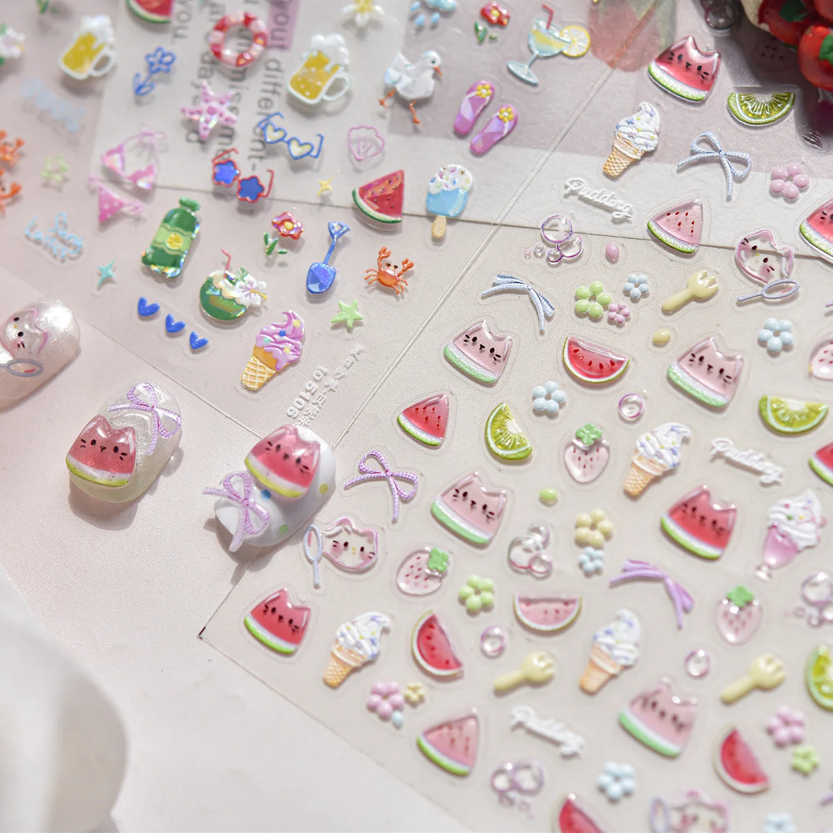 Summer Jelly Nail Stickers – Watermelon, Ice Cream & Strawberry Decals