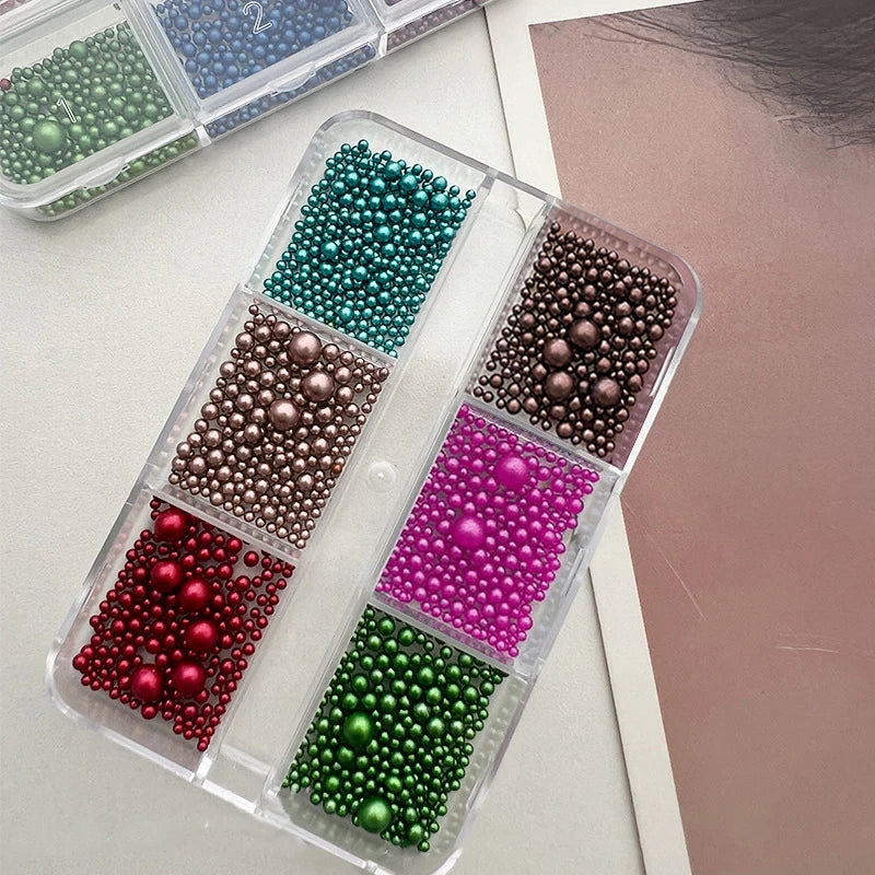3D Christmas Nail Caviar Beads – Gold, Silver, Red & Green Resin Pearls