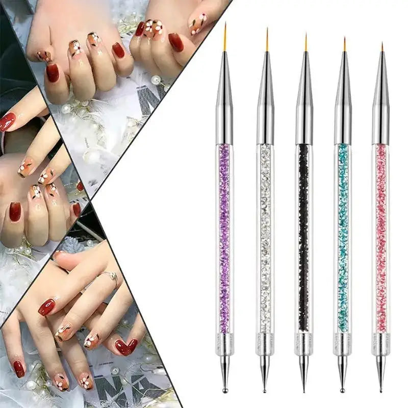 Lightweight Nail Art Dotting Pen Set – Rhinestone Handle Liner & Dotter, 5 Pieces