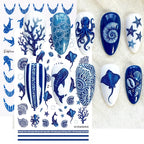 Blue Ocean Nail Art Stickers – Whale, Octopus & Starfish Decals, 2 Pieces