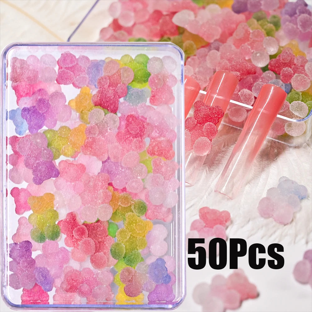 Gradient Gummy Bear Nail Charms – Y2K Kawaii Resin Candy Design, 50 Pieces