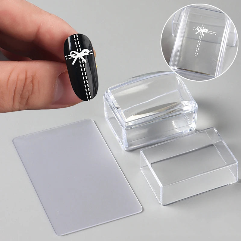 Transparent Rectangle Nail Art Stamper with Scraper – Clear Jelly Transfer Tool