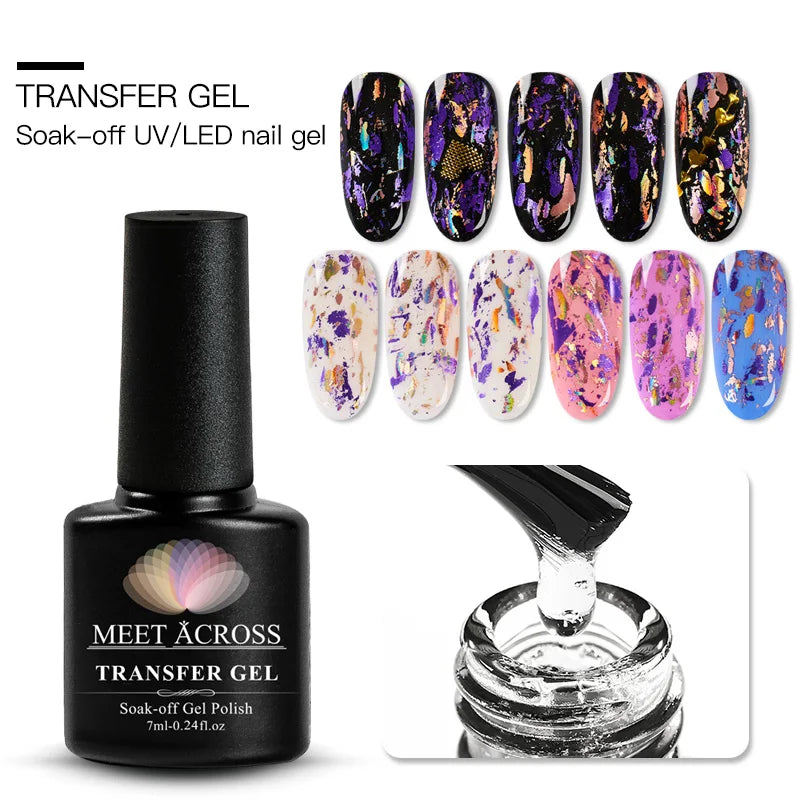 MEET ACROSS Nail Art Transfer Foil Gel Set – Starry Sky Adhesive, 7ml