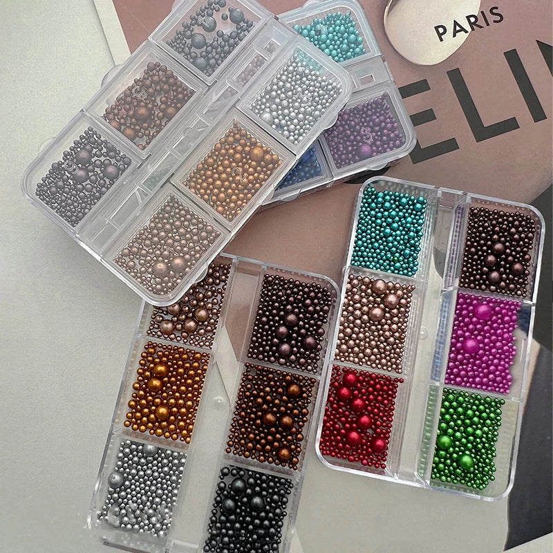 3D Christmas Nail Caviar Beads – Gold, Silver, Red & Green Resin Pearls
