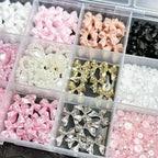 MAFANAILS 3D Resin Bowknot Pearl Nail Charms – Y2K Heart & Flower Decor, 12 Grids