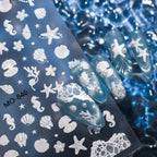 Holographic 3D Ocean Nail Art Stickers – Shell & Starfish Seaside Decals, 3 Sheets