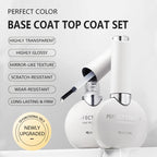 PERFECT COLOR Gel Nail Polish Top & Base Coat Set – Silky Base, Glossy No-Wipe Top