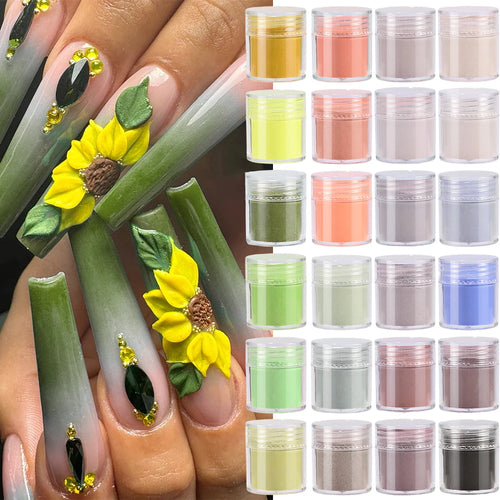 24-Piece Acrylic Powder Set – Multi-Color Crystal Pigment Nail Extension Powder