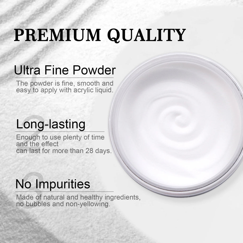 Saviland Large Capacity Acrylic Powder – Clear, White, Pink & Nude, 5.29oz