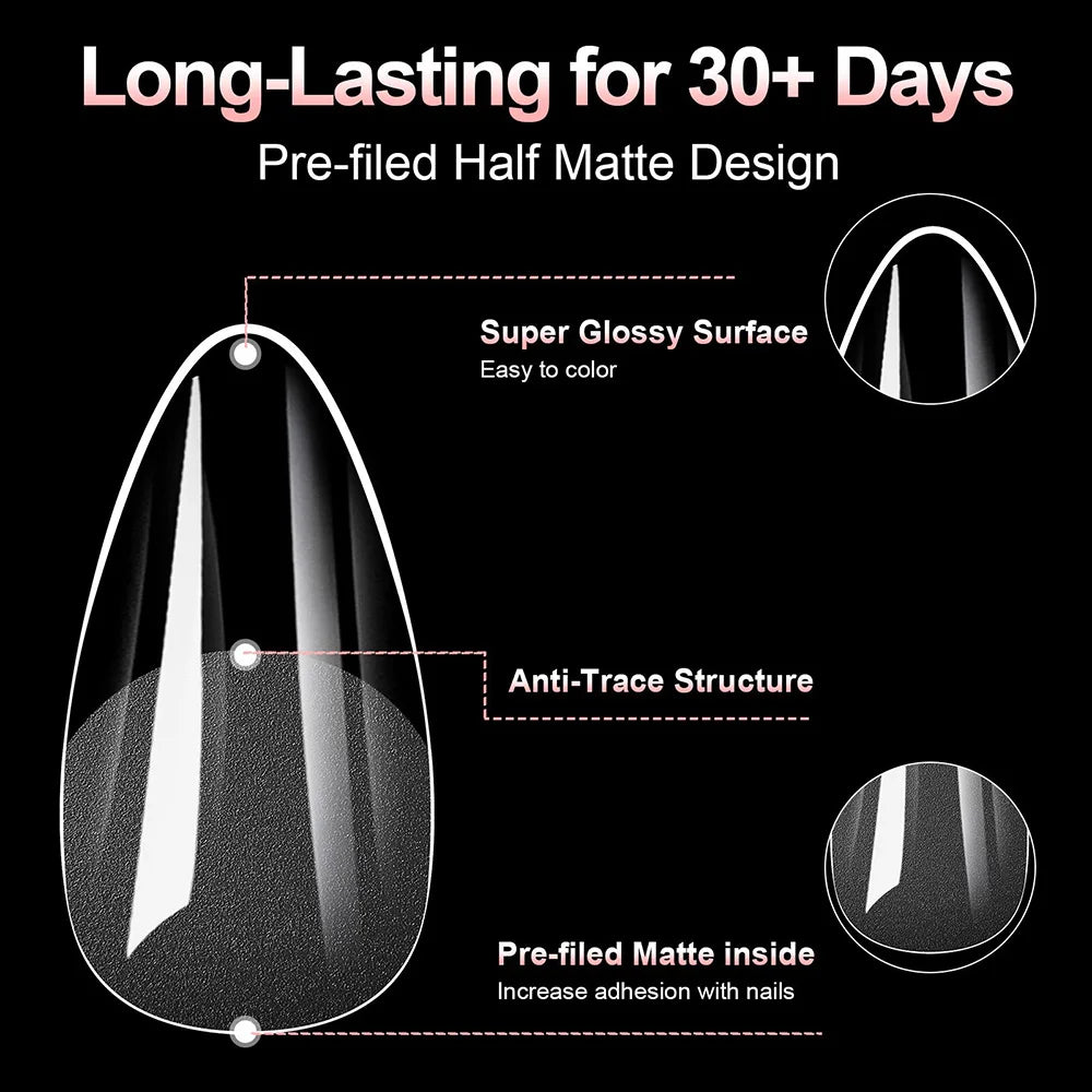 Coffin Press-On Nail Tips – Clear Full Cover Long Ballerina, 100 Pieces