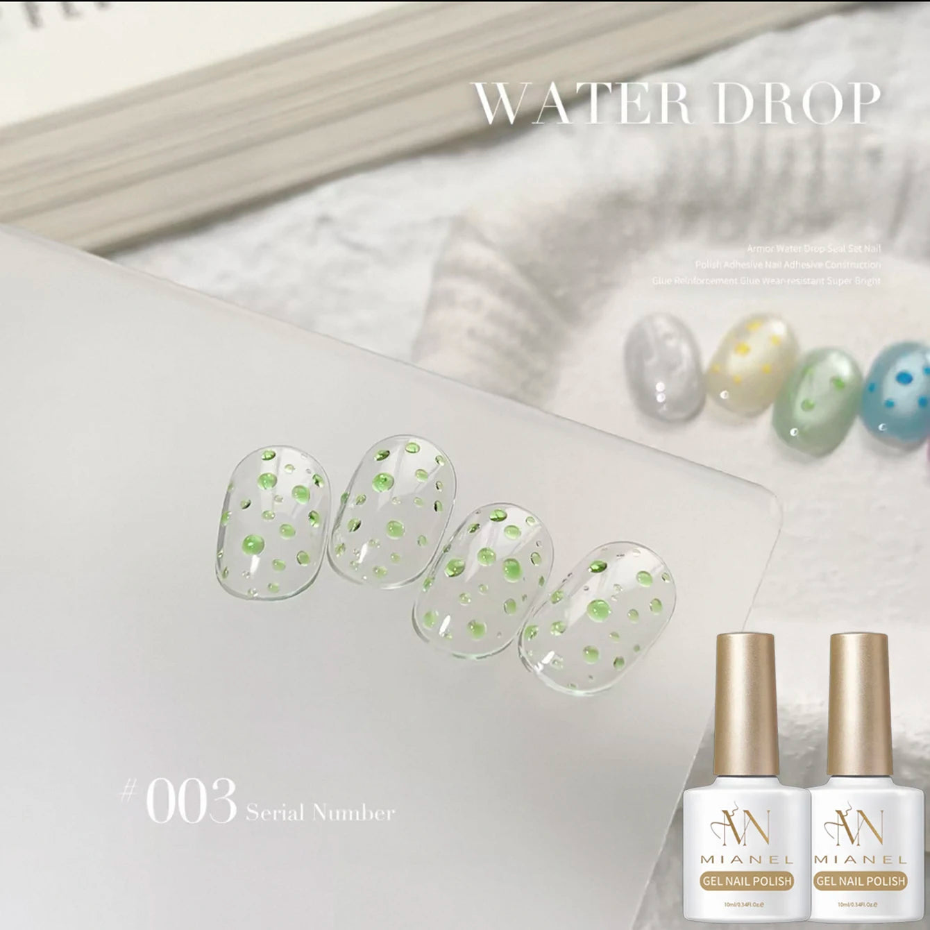 MIANEL No-Wipe Water Droplet Top Coat Set – Clear 3D Crystal Finish
