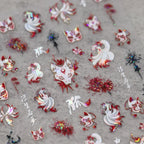 Rhstoe Nine-Tailed Fox 5D Nail Stickers – Chinese Style Fox Mask & Flower Decals