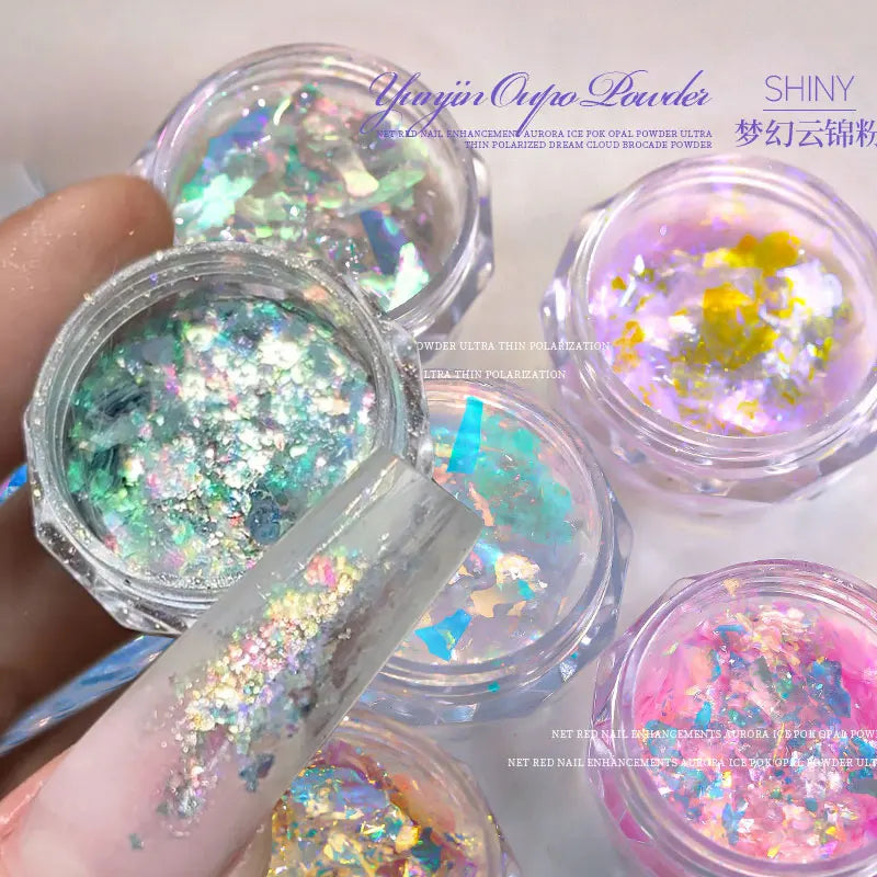 4pcs/set Unicorn Irregular Opal Nail Foil Flakes Aurora Iridescent Nail Art Glitter Sequins Fairy Mermaid Nail Powder Decoration