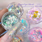 Unicorn Opal Nail Foil Flakes – Aurora Iridescent Mermaid Sparkle, 4-Jar Set