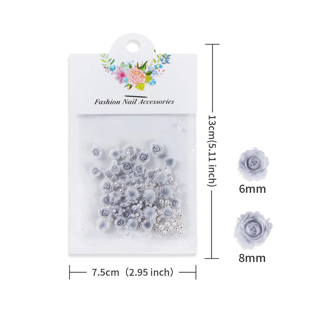 3D Rose Flower Nail Charms – Pink Pearl Beads, Valentine's Nail Art Decoration