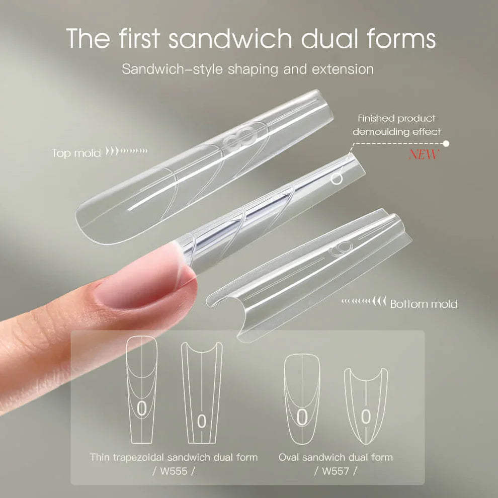 YOKEFELLOW Sandwich Dual Nail Forms – Coffin & Almond Extension Molds, 240pcs