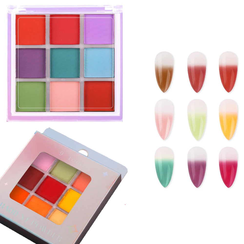 9Colors/Box Gradient Glitter Nail Powder Palette Colors Magic Mirror Pigment Rubbing Set Chrome Powder Manicure DIY Accessories