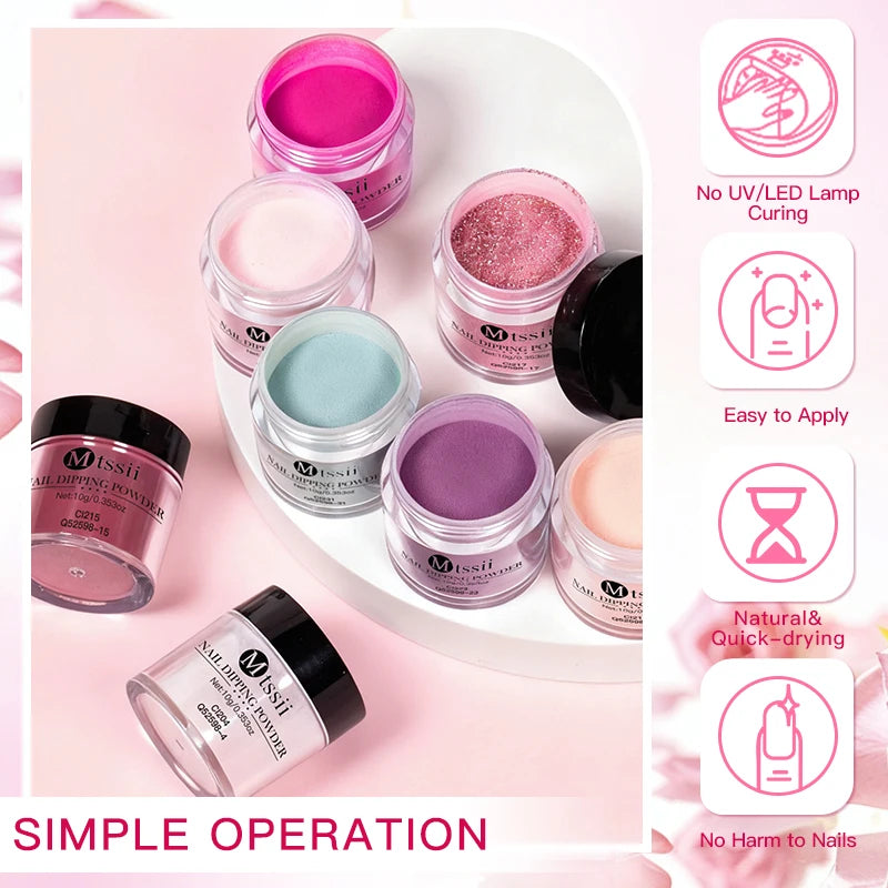 6pcs 10g Nail Dipping Powder Set Natural Dry No Lamp Cure Nail Art Decoration Nail Glitter Pigment Dust Powder Nail Supplies DIY