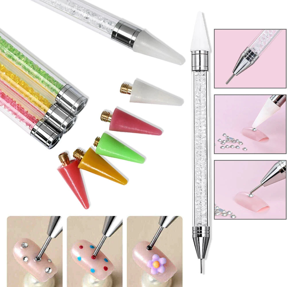 Acrylic Handle Nail Rhinestone Picker – Dual-End Wax Dotting Pen