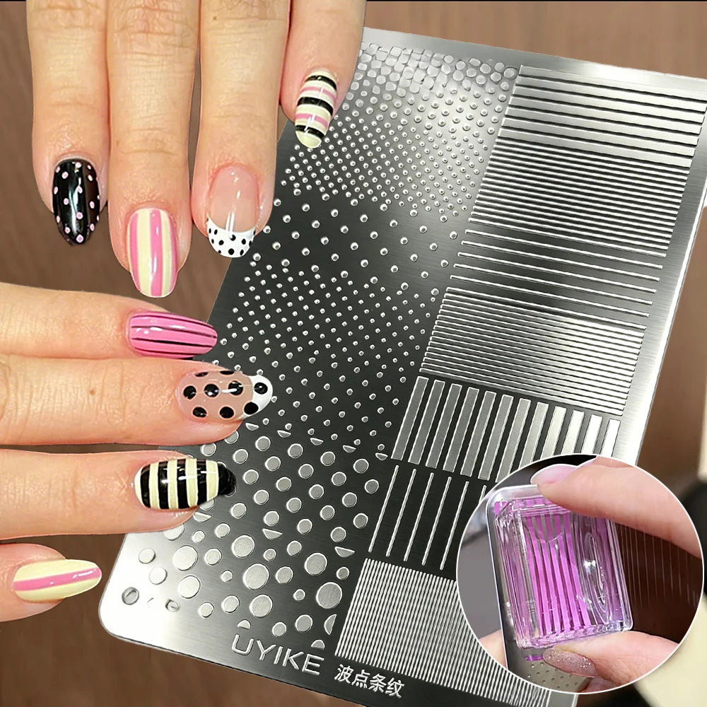 Kawaii Polka Dot Stripe Nail Stamping Plate – Wave Point Line Template