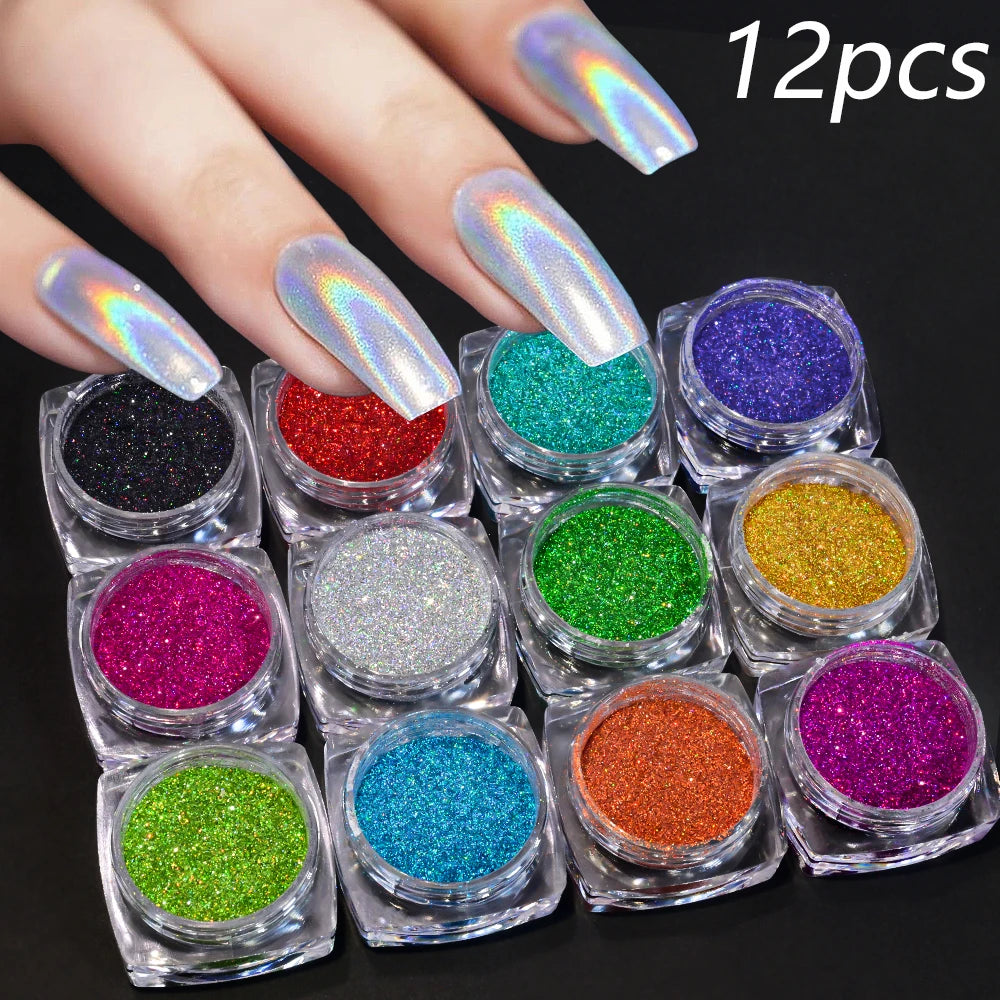 12 Bottles Set Shiny Nail Sugar Pigment Powder Cosmetic Festival Powder Sequins Glitter for Nail Arts Face Hair Body Decoration
