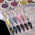 Cat Eye Magnetic Nail Glitter Powder Set – Aurora Crystal Chrome Pigment, 6 Colors