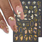 3D Pink Gold Flower Nail Stickers – Metallic Sakura & Floral Petal Decals