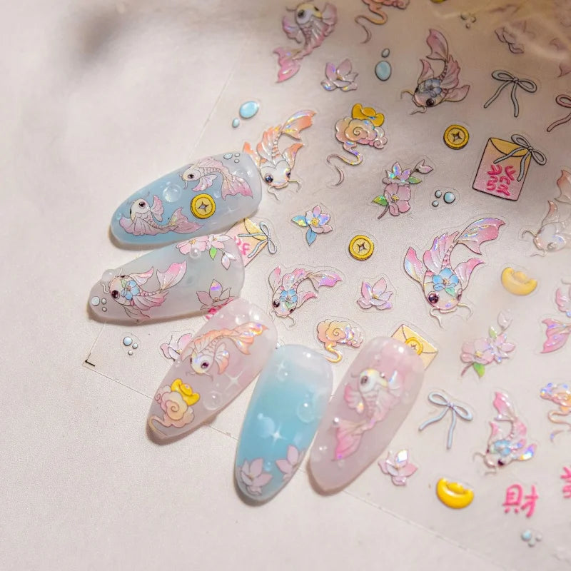 NAILFYOU Koi & Mermaid Soft Relief Nail Stickers – Summer Beach Sea Life Decals