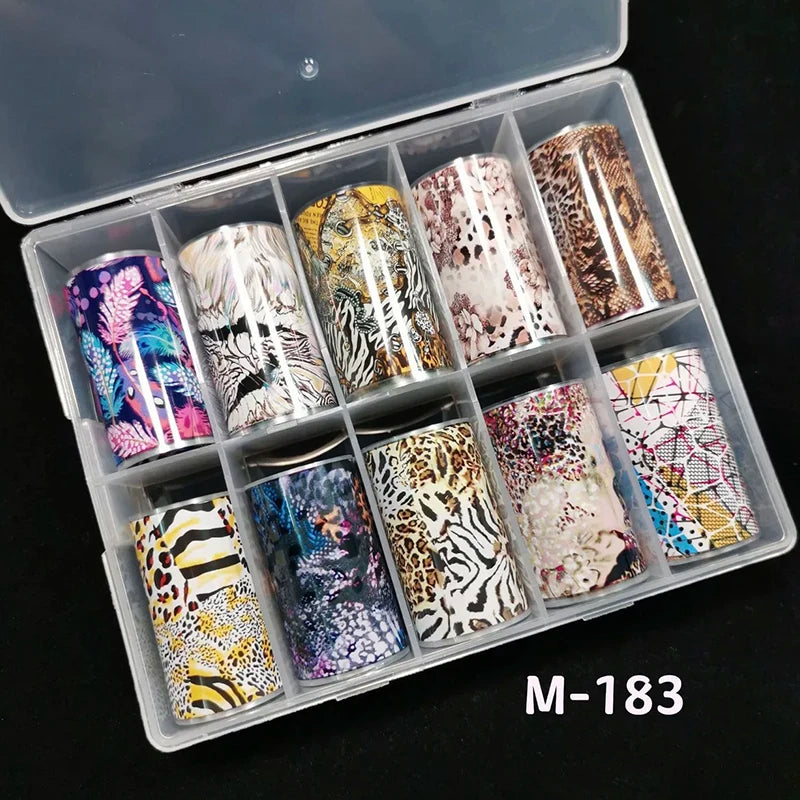 Leopard Print Nail Transfer Paper Set – Animal Pattern Foil Decals, 10 Rolls