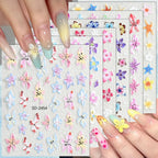 Tropical Flower Nail Stickers – 5D Embossed Hibiscus, Butterfly & Starfish Decals