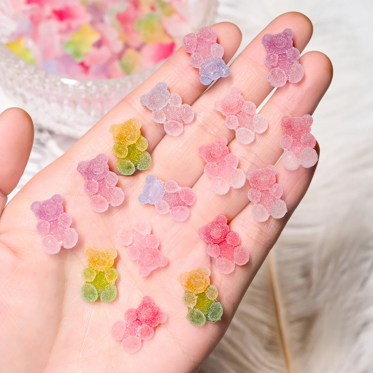 Gradient Gummy Bear Nail Charms – Y2K Kawaii Resin Candy Design, 50 Pieces