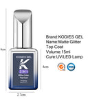 KODIES GEL Matte Glitter Top Coat – Satin Silver Flakes Finish