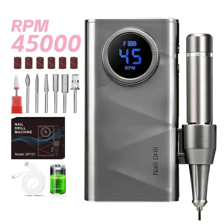 Cordless Quiet Nail Drill Rechargeable Salon-Quality Professional Cordless 45000Rpm Nail Polish Remover Nail Drill Machine