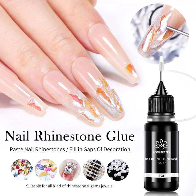 BORN PRETTY Nail Rhinestone Gel 3D Shaping Carving Flower Manicure 30g Super Adhesive NO Wipe Gel for Powder Solid Jewelry Gel